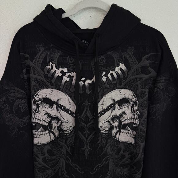 Affliction Hoodie Mens 2XL Skeleton Skull Graphic Pullover Gothic Grunge NEW - Picture 4 of 12